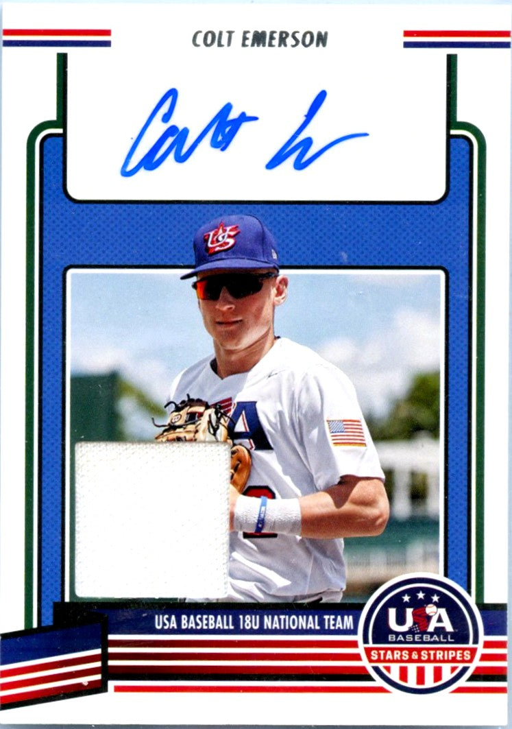 Colt Emerson RC 2023 Panini USA Baseball Stars & Stripes Rookie Jersey Auto-1