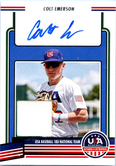 Colt Emerson RC 2023 Panini USA Baseball Stars & Stripes Rookie Jersey Auto-1