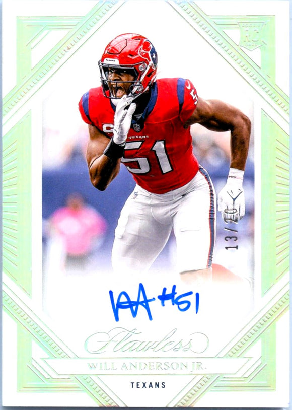 Will Anderson Jr RC 2023 Flawless Holo Silver Rookie Auto SP 13/20