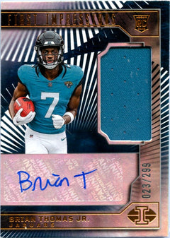 Brian Thomas Jr RC 2024 Panini Illusions First Impressions Rookie Patch Auto SP 23/299-1