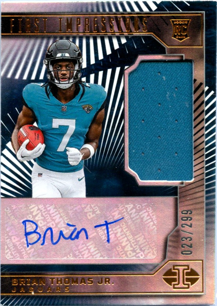 Brian Thomas Jr RC 2024 Panini Illusions First Impressions Rookie Patch Auto SP 23/299-1