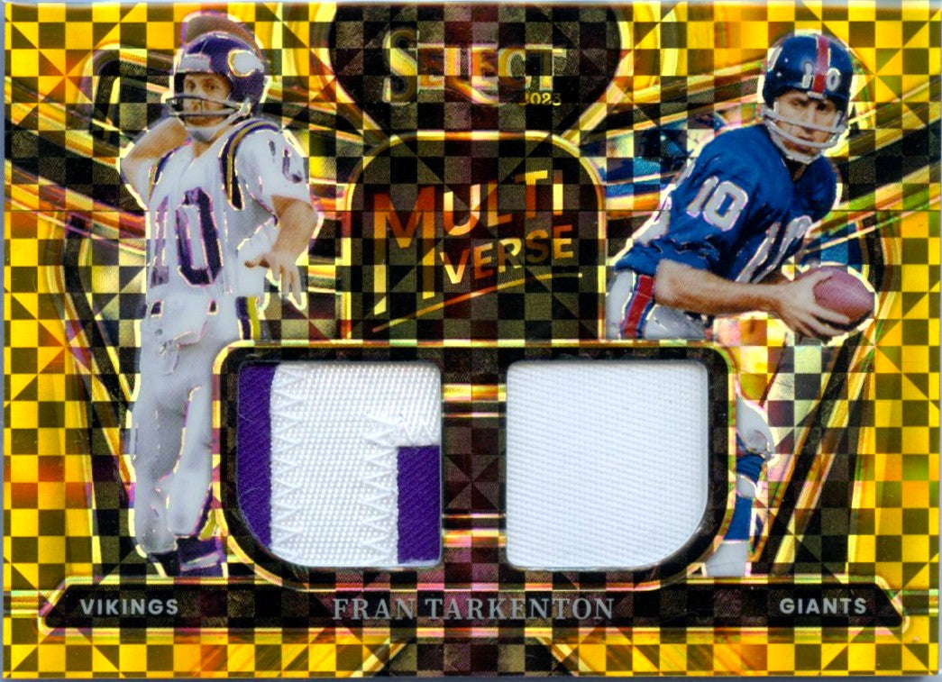 Fran Tarkenton 2023 Panini Select Gold Prizm Multi-Verse Dual Patch SP 6/10