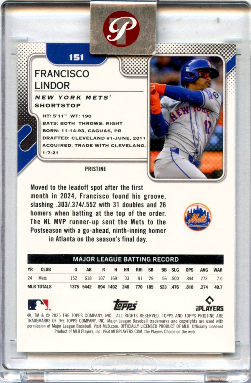 Francisco Lindor 2025 Topps Pristine Primaries Refractor SP 7/10-2