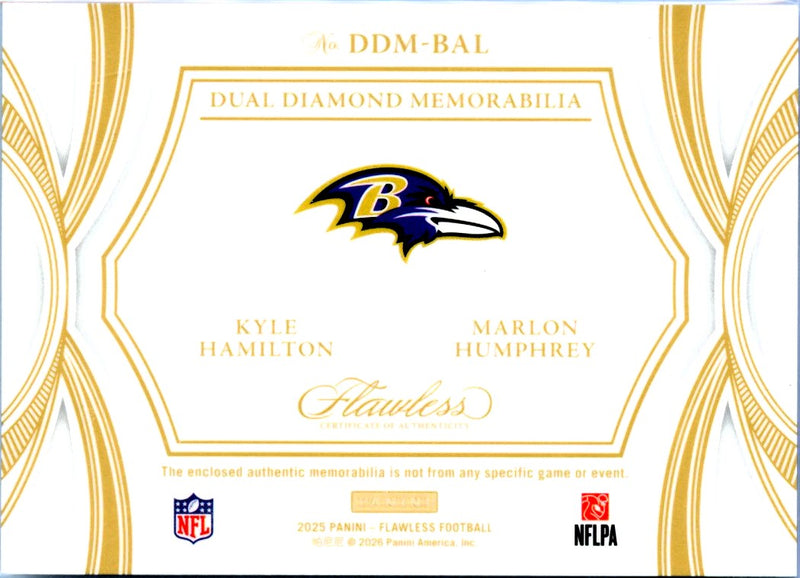 Kyle Hamilton Marlon Humphrey 2025 Flawless Dual Diamond Gold Patch SP 2/25-2