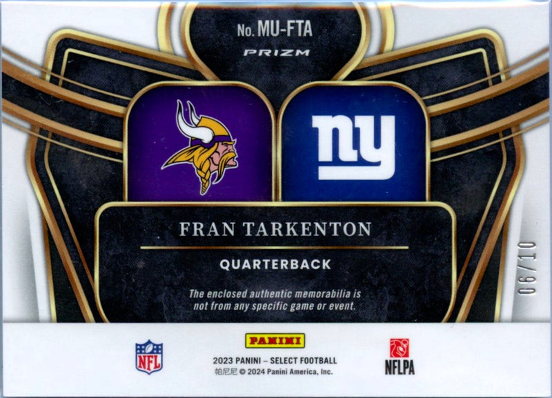 Fran Tarkenton 2023 Panini Select Gold Prizm Multi-Verse Dual Patch SP 6/10-2