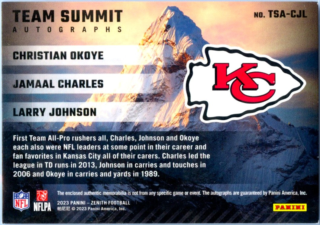 Okoye Charles Johnson 2023 Panini Zenith Team Summit Triple Patch Auto SP 14/25-2
