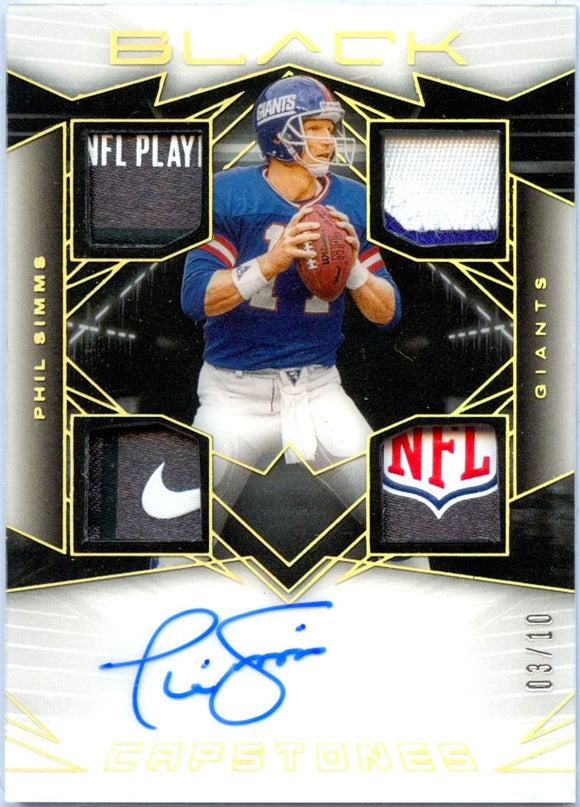Phil Simms 2024 Panini Black Gold Capstones Quad Laundry Tag Patch Auto SP 3/10