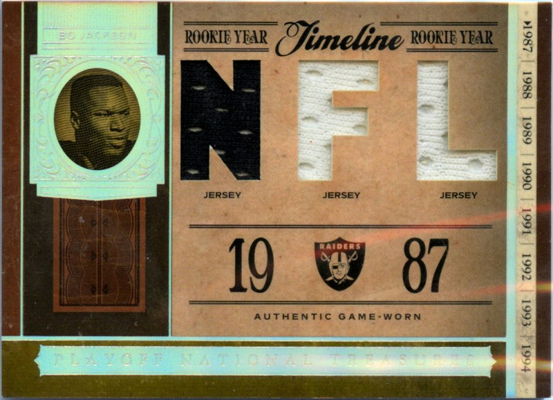 Bo Jackson 2006 National Treasures Rookie Year Timeline Game Used Patch SP 27/99-1