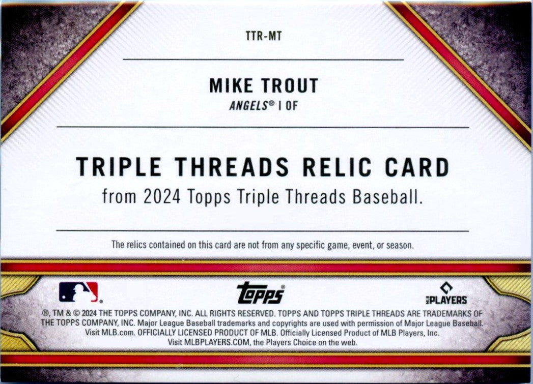 Mike Trout 2024 Topps Triple Threads Green Game Used Patch SP 9/18