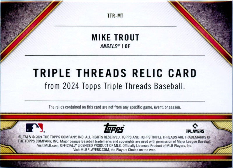 Mike Trout 2024 Topps Triple Threads Green Game Used Patch SP 9/18-2