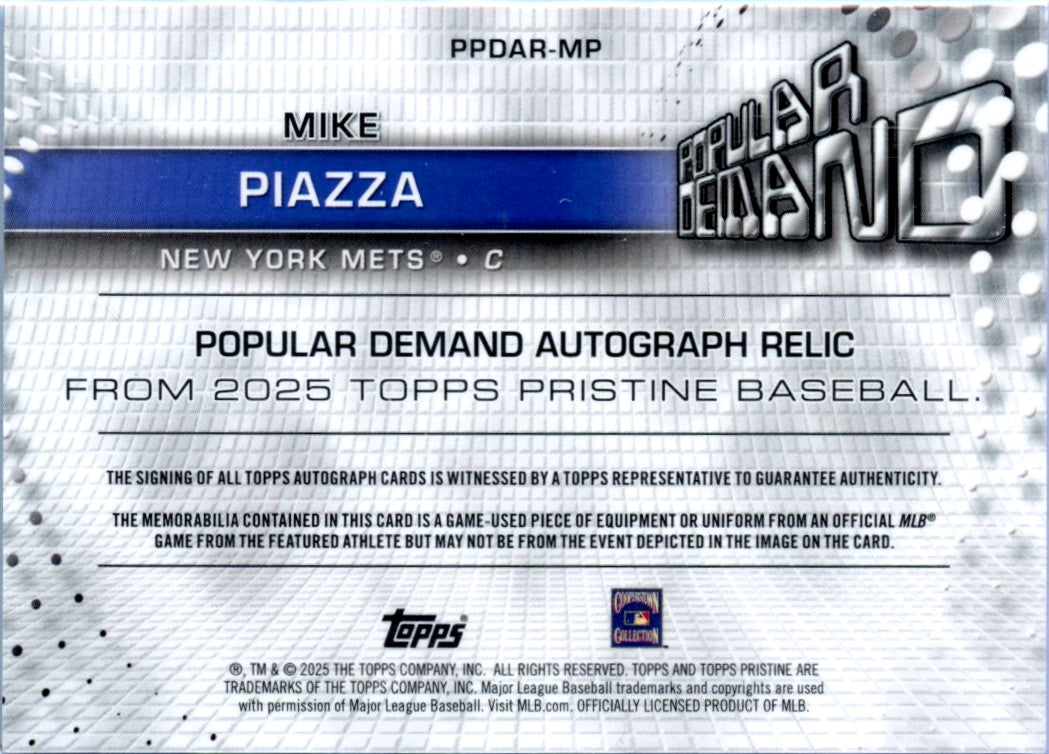 Mike Piazza 2025 Topps Pristine Gold Popular Demand Game Used Patch Auto SP 9/50-2
