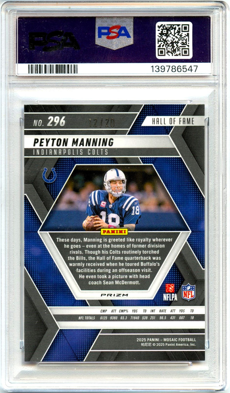 Peyton Manning 2025 Panini Mosaic Cherry Blossom Choice SP 12/20 PSA 9-2