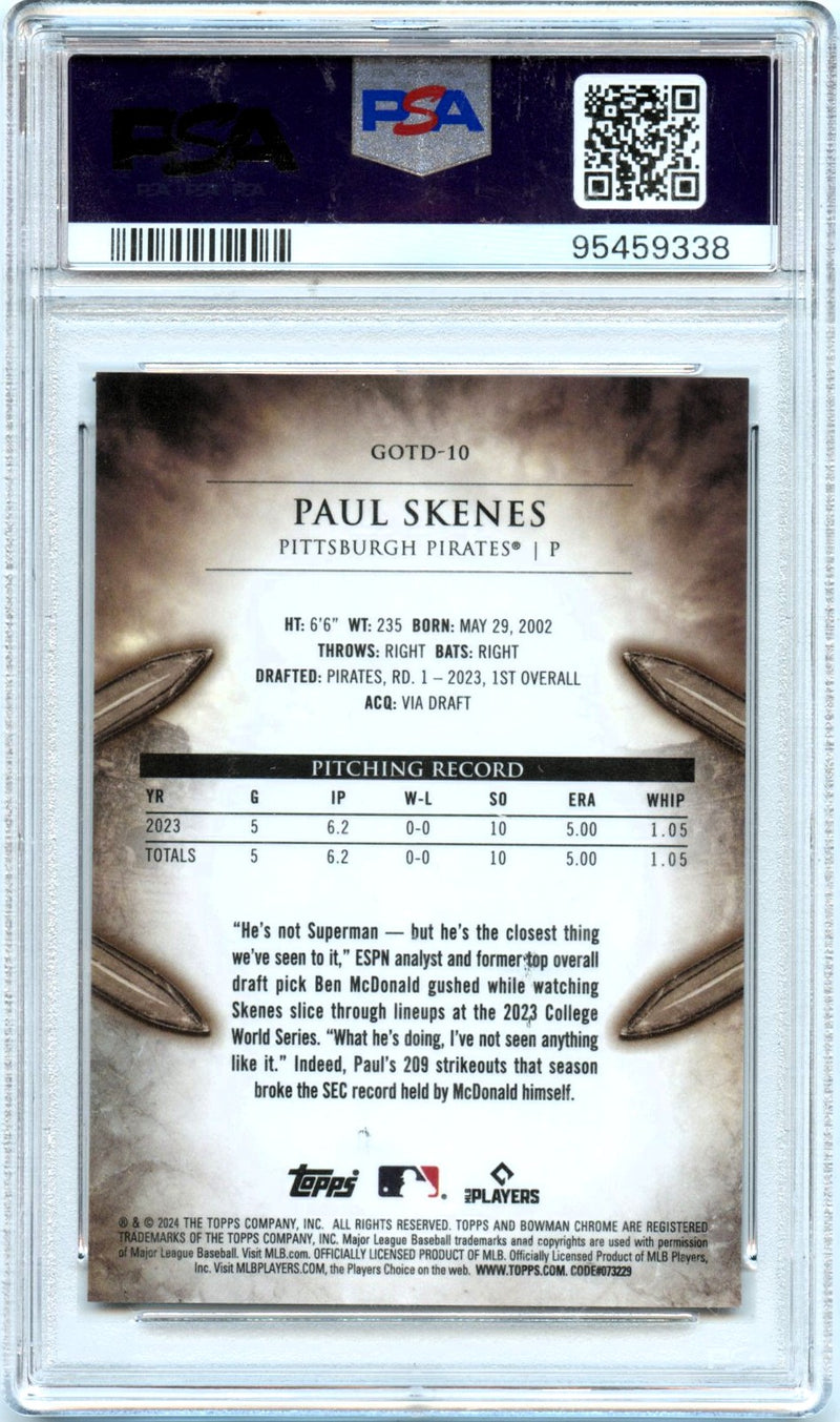 Paul Skenes RC 2024 Bowman Chrome Gladiators Of The Diamond Rookie PSA 10-2
