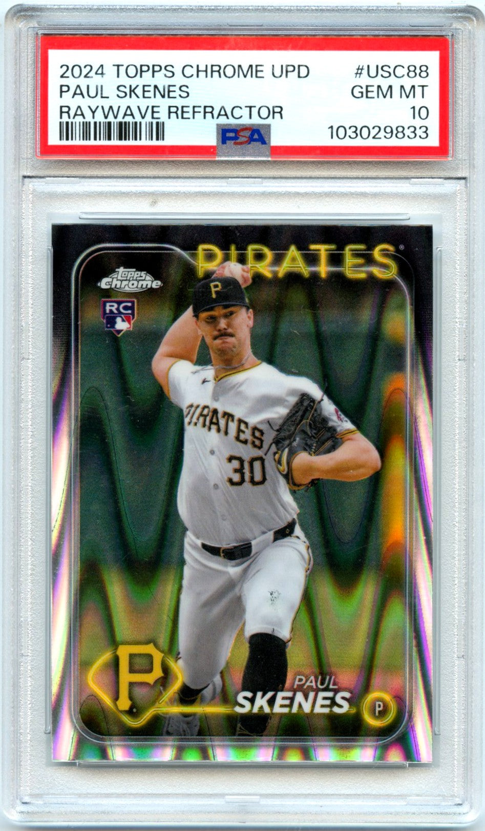 Paul Skenes RC 2024 Topps Chrome Raywave Refractor Rookie PSA 10-1