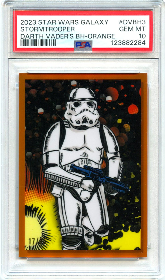 Stormtrooper 2023 Topps Star Wars Galaxy Orange Darth Vaders Bounty Hunters SP 17/25 PSA 10