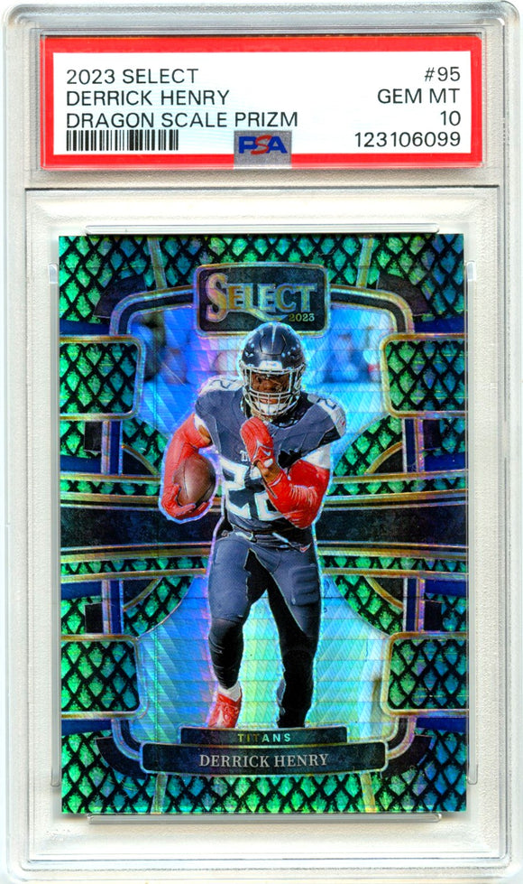 Product Derrick Henry 2023 Panini Select Concourse Dragon Scale Prizm #95 PSA 10 Link