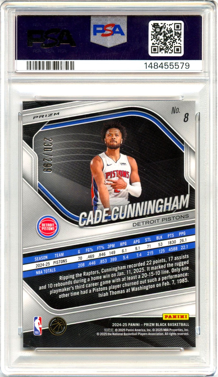 Cade Cunningham 2024-25 Panini Prizm Black Red SP 230/299 PSA 10-2