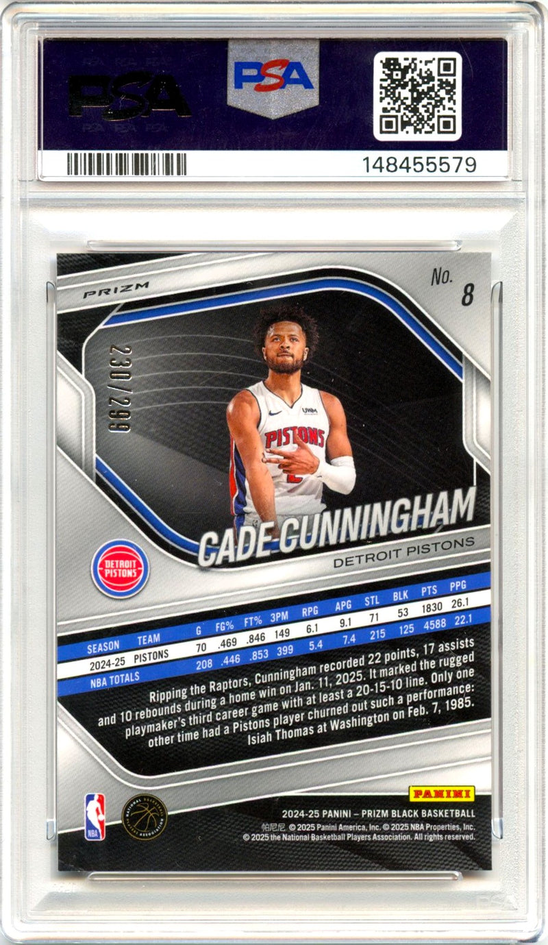 Cade Cunningham 2024-25 Panini Prizm Black Red SP 230/299 PSA 10-2