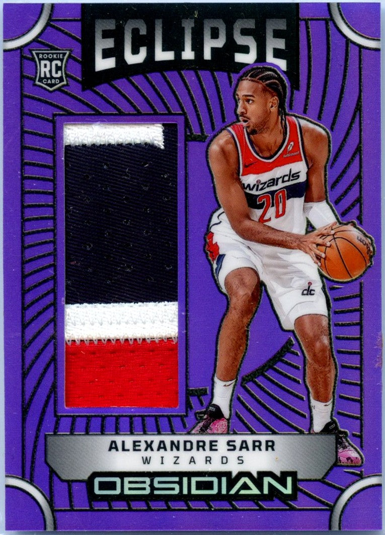 Alexandre Sarr RC 2024-25 Panini Obsidian Purple Eclipse Purple Rookie Patch Auto SP 9/75-1
