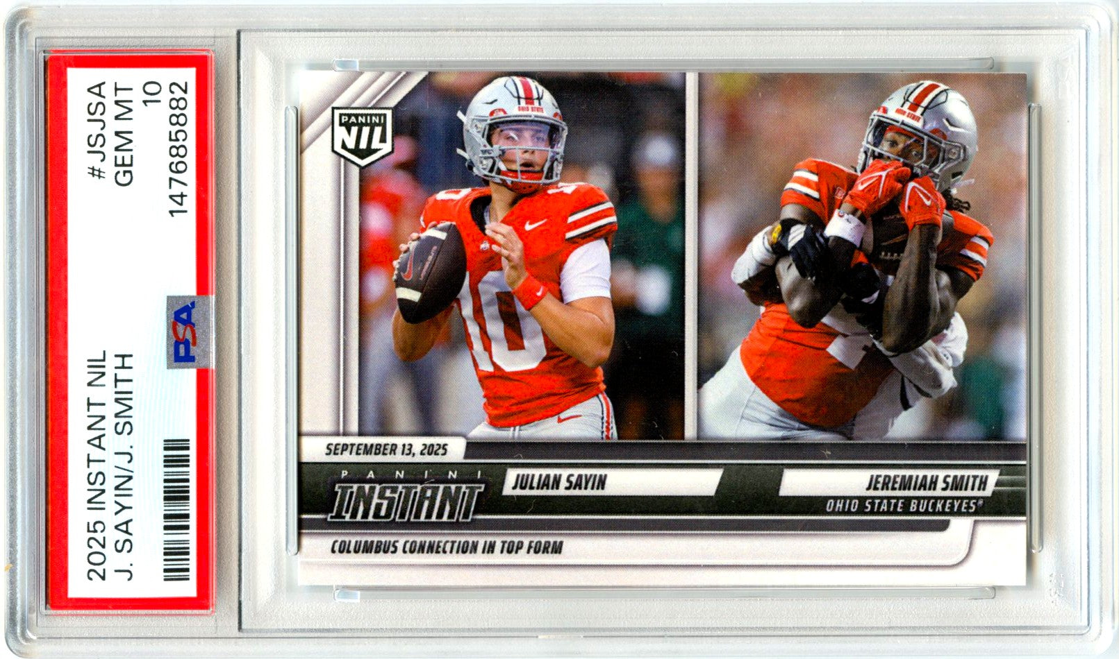 Julian Sayin Jeremiah Smith RC 2025 Panini Instant NIL A Variation Rookie SP /364 PSA 10