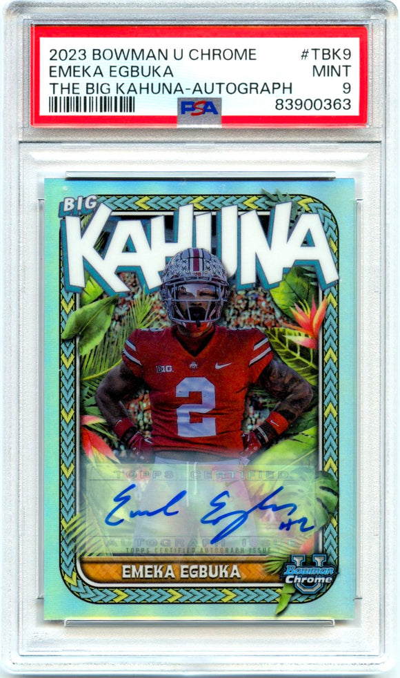 Emeka Egbuka RC 2023 Bowman University Chrome Big Kahuna Rookie Auto SP 73/150 PSA 9