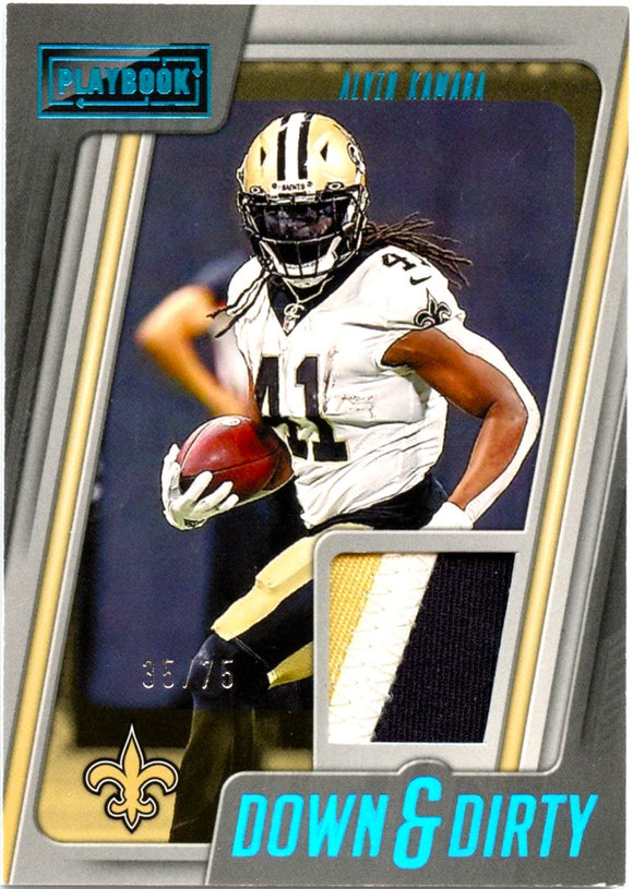 Alvin Kamara 2022 Panini Playbook Blue Down & Dirty Game Used Patch SP 35/75