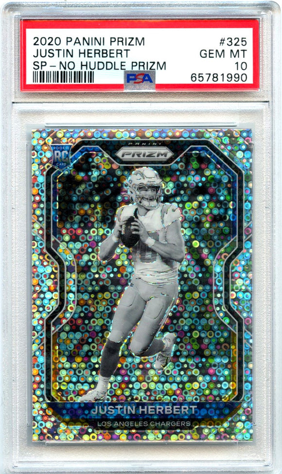 Product Justin Herbert RC 2020 Panini Prizm SP Variation No Huddle Disco Rookie #325 PSA 10 Link