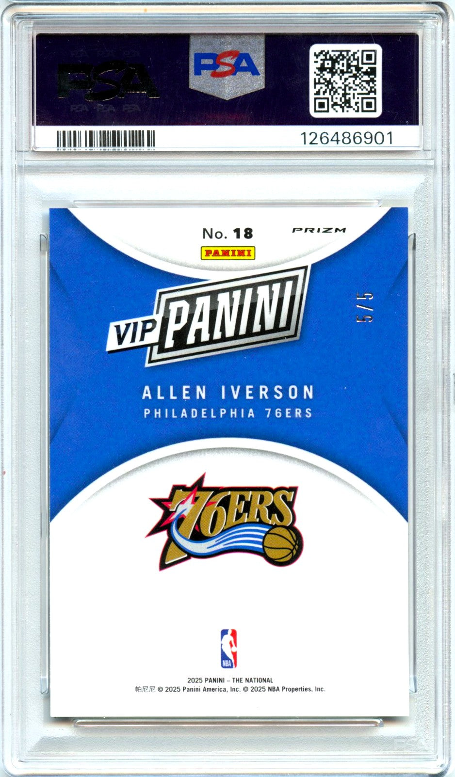Allen Iverson 2025 Panini National Convention Gold Pack Black Gold SP 5/5 PSA 9-2