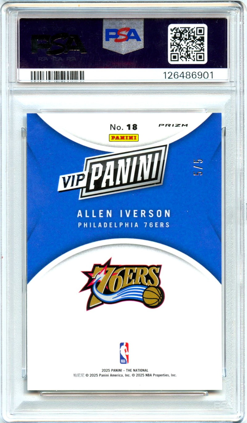 Allen Iverson 2025 Panini National Convention Gold Pack Black Gold SP 5/5 PSA 9-2