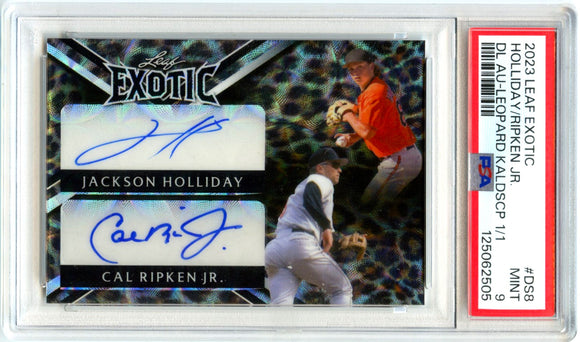 Product Jackson Holliday Cal Ripken Jr 2023 Leaf Exotic Dual Leopard Scope Auto Rookie SP 1/1 PSA 9 Link