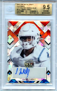 Isaiah Likely RC 2022 Leaf Metal Draft Red White Blue Ice Rookie Auto SP 2/5 BGS 9.5-1