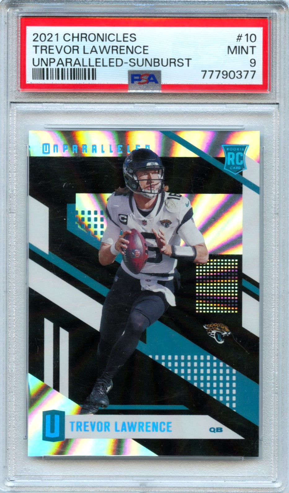 Trevor Lawrence RC 2021 Panini Chronicles Unparalleled Sunburst Rookie SP 18/50 PSA 9-1