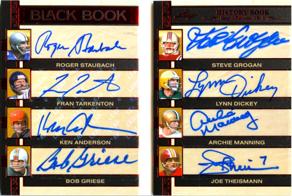 Product Staubach Anderson Griese Manning 2025 Leaf History Book Red Black Book Booklet 8 Player Auto SP 1/1 Link