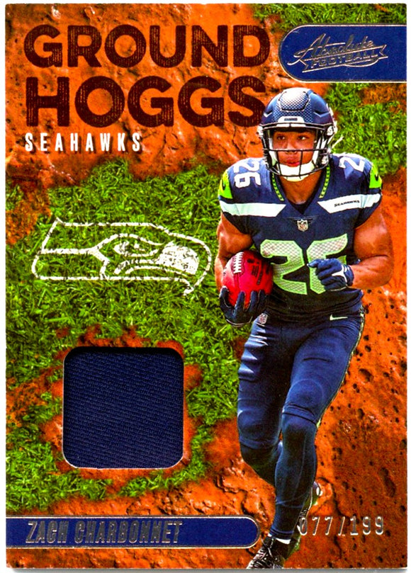 Zach Charbonnet RC 2023 Panini Absolute Ground Hoggs Rookie Patch SP 77/199