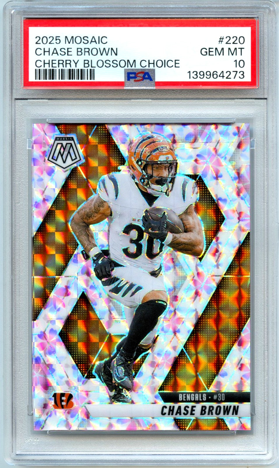 Chase Brown 2025 Panini Mosaic Cherry Blossom Choice SP 11/20 PSA 10
