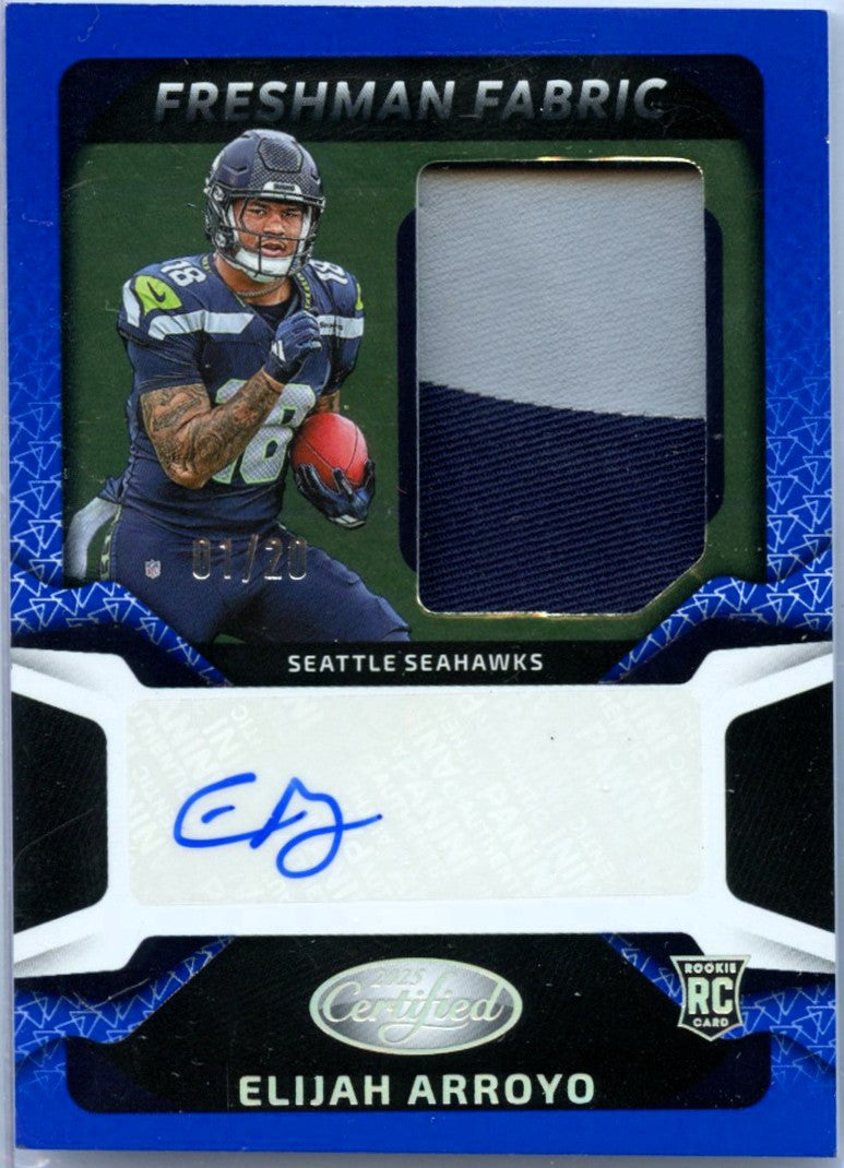Elijah Arroyo RC 2025 Panini Certified Blue Freshman Fabric Rookie Patch Auto SP 1/20