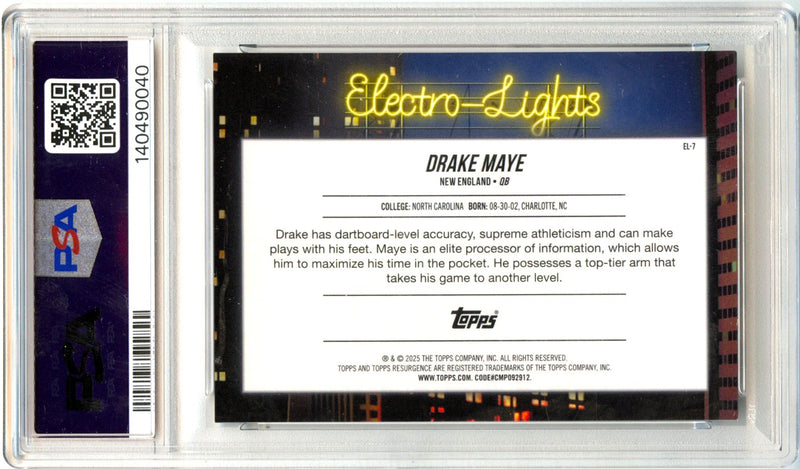 Drake Maye RC 2024 Topps Resurgence Electro Lights Rookie SSP PSA 10-2