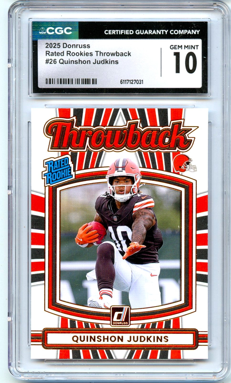 Quinshon Judkins RC 2025 Donruss Throwback Rated Rookie #26 CGC 10