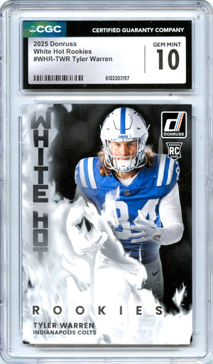 Tyler Warren RC 2025 Donruss White Hot Rookie CGC 10