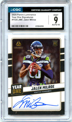 Jalen Milroe RC 2025 Panini Luminance Year One Rookie Auto CGC 9-1