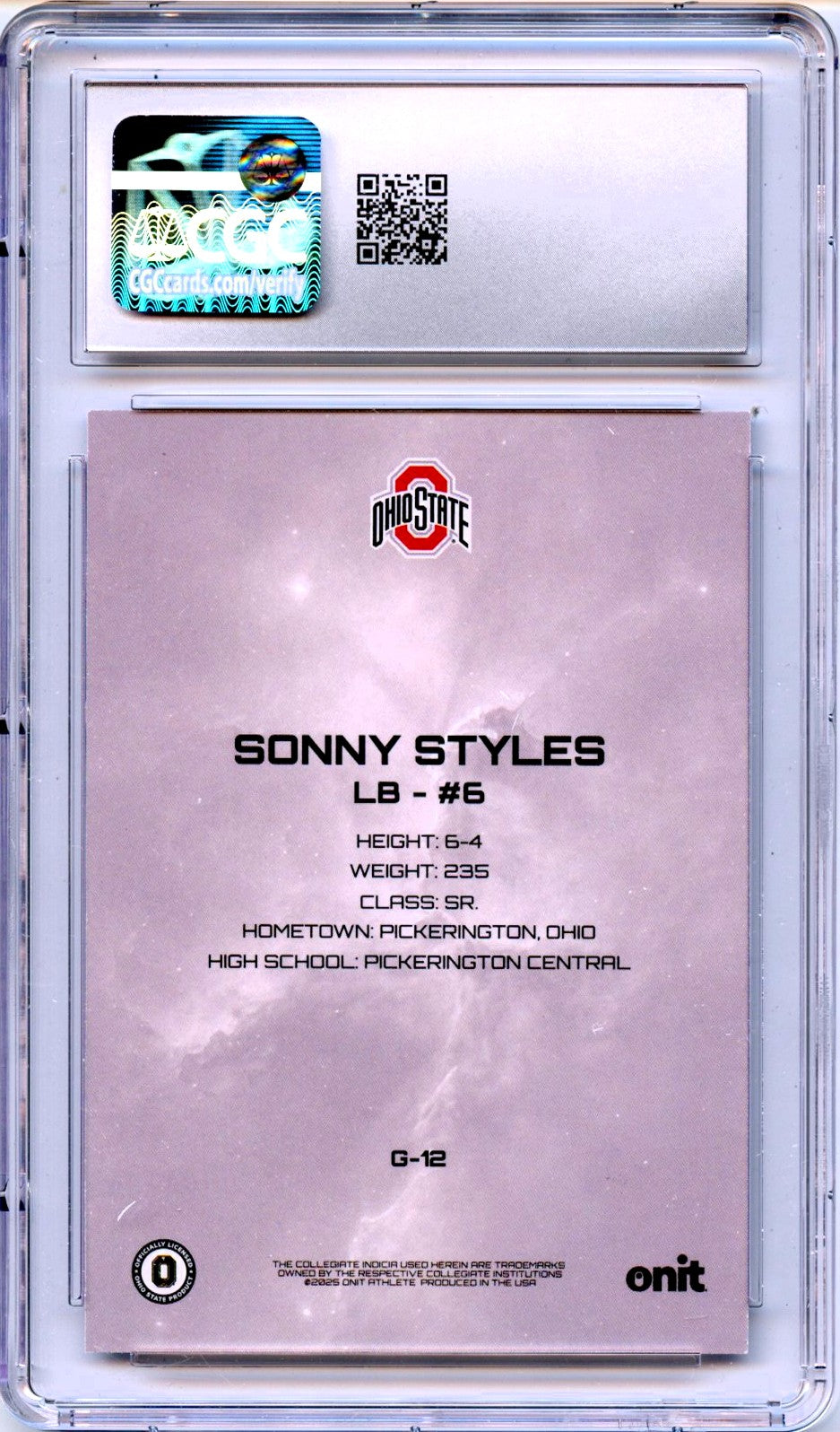 Sonny Styles RC 2025 ONIT Ohio State Buckeyes Galaxy Gravity Rookie CGC 10-2