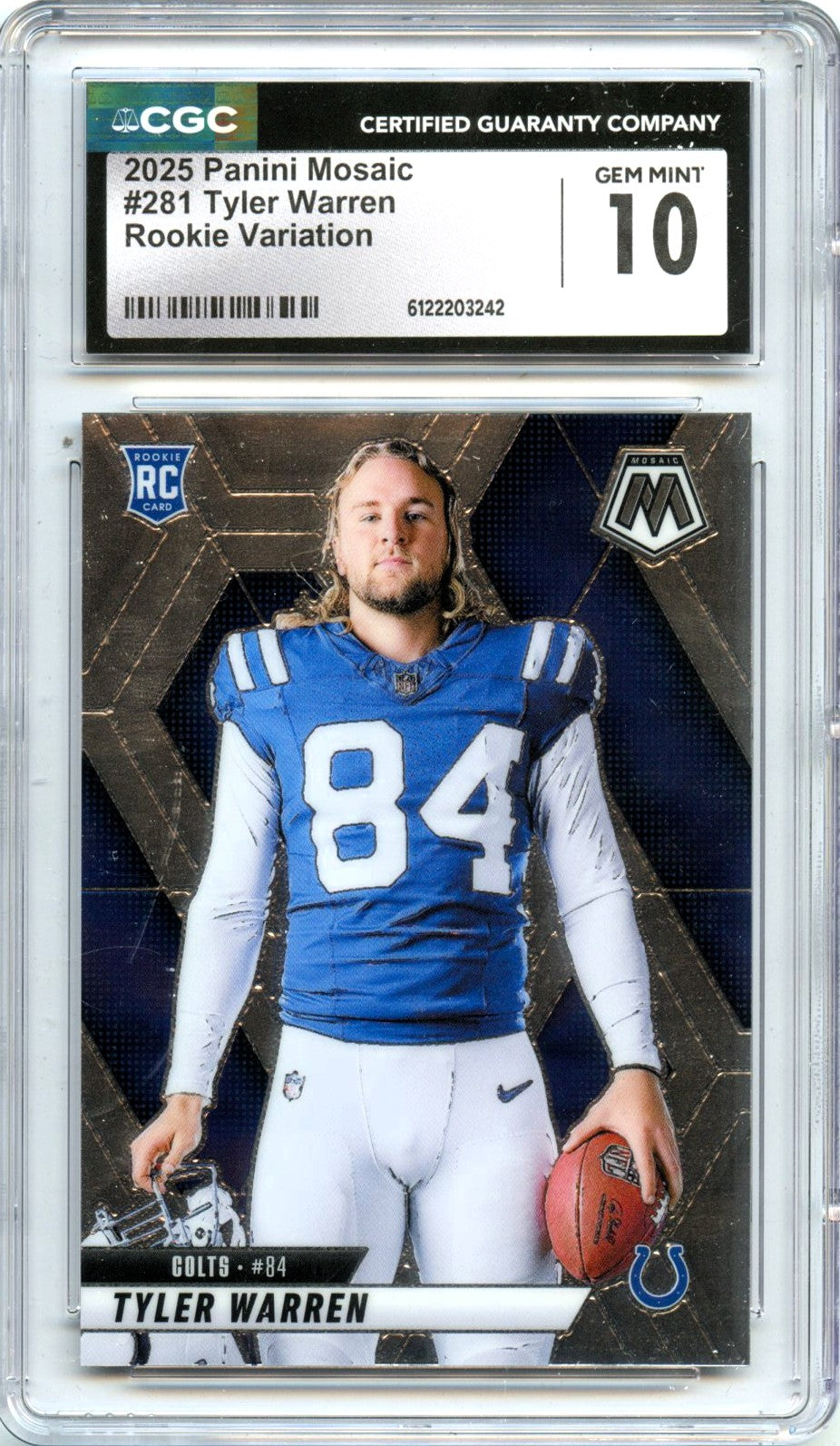 Tyler Warren RC 2025 Panini Mosaic Variation Rookie #281 CGC 10