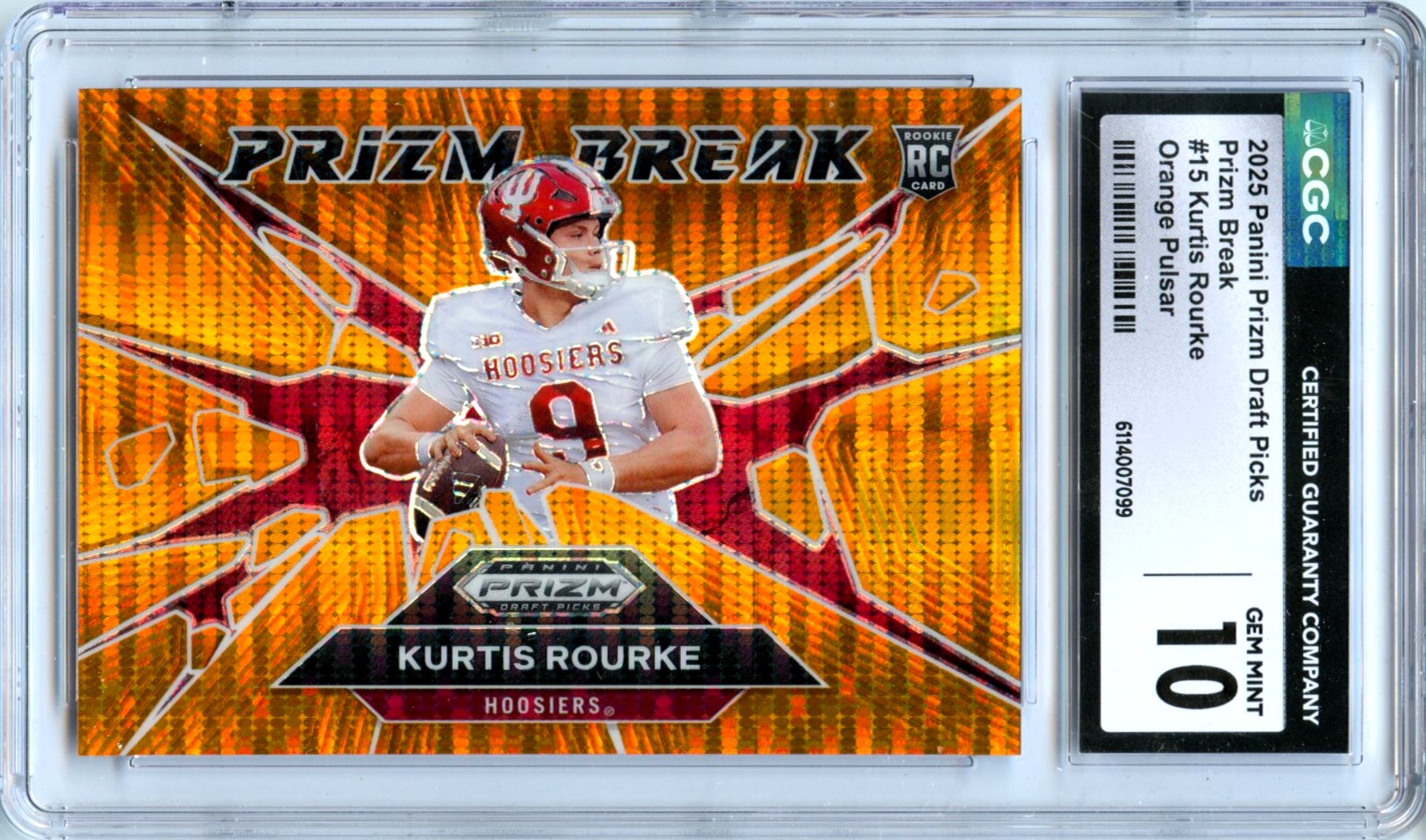 Kurtis Rourke RC 2025 Panini Prizm Draft Orange Pulsar Prizm Break Rookie SP 23/75 CGC 10