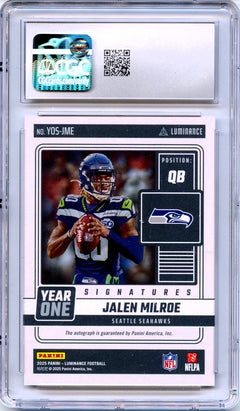 Jalen Milroe RC 2025 Panini Luminance Year One Rookie Auto CGC 9-2