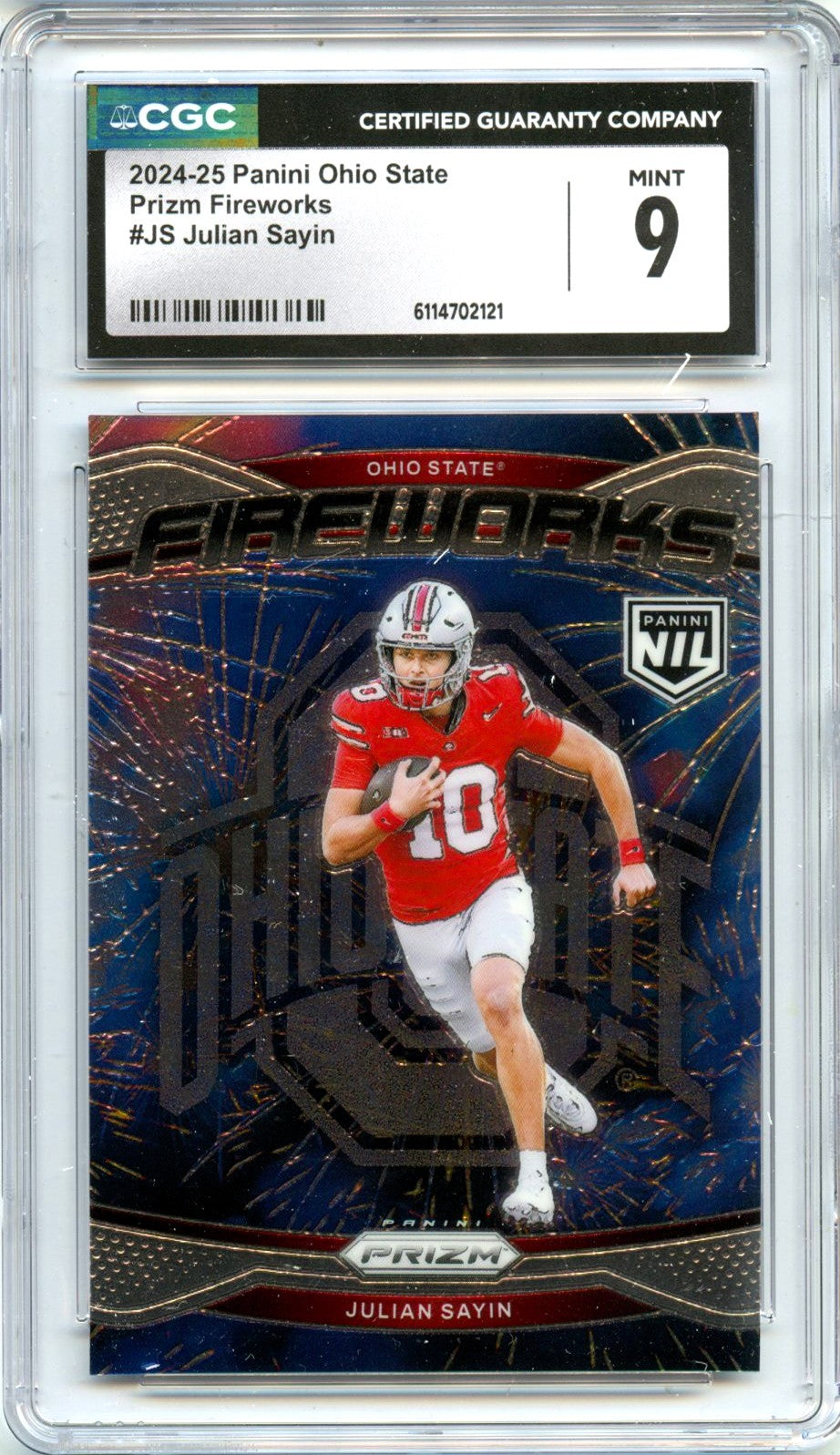 Julian Sayin RC 2024 Panini OSU Prizm Fireworks Rookie CGC 9