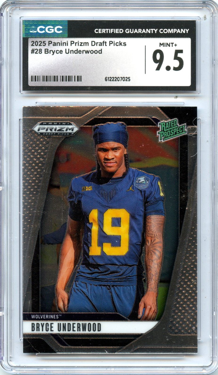Bryce Underwood RC 2025 Panini Prizm Draft Rated Prospect Rookie #28 CGC 9.5