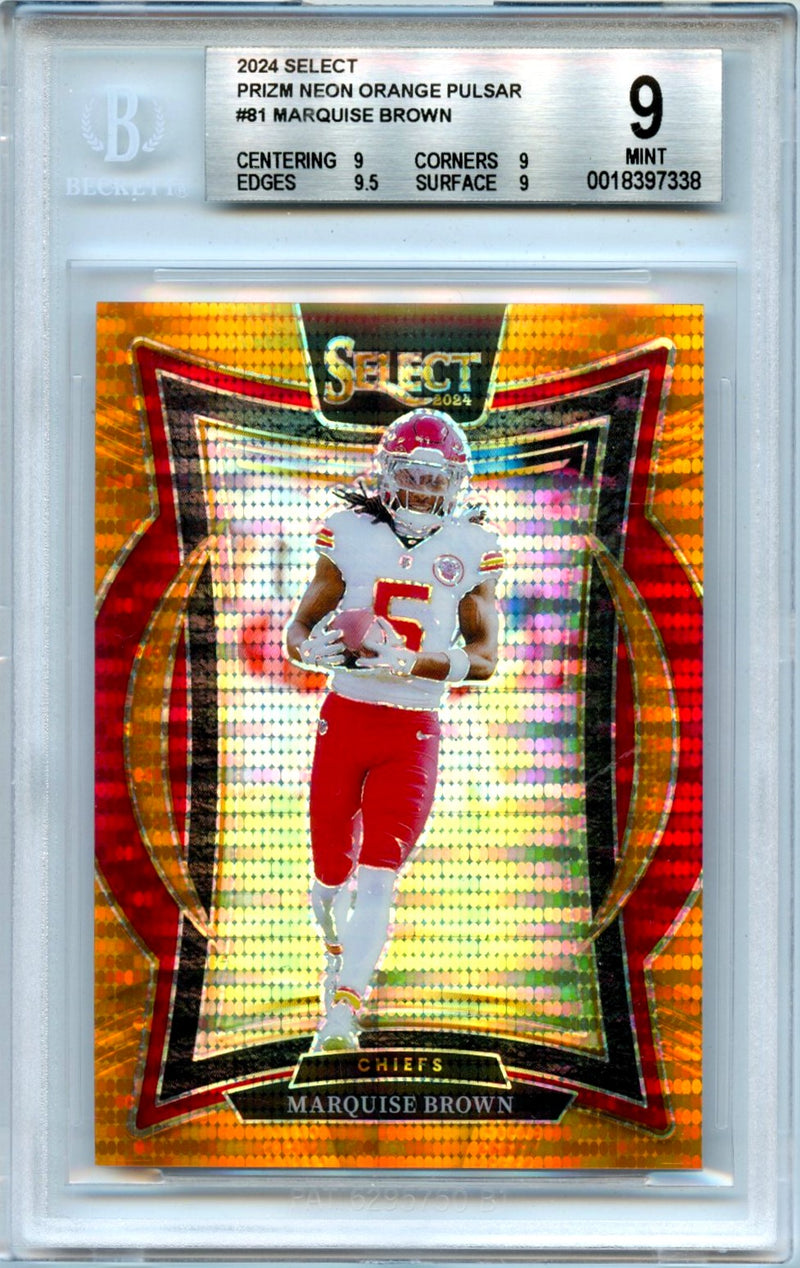 Marquise Brown 2024 Panini Select Concourse Neon Orange Pulsar SP 6/7 BGS 9-1