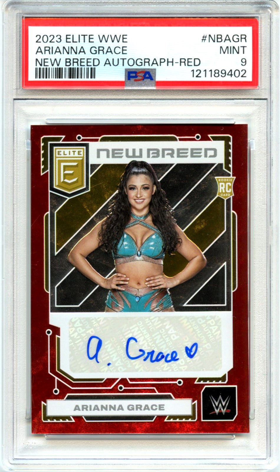 Arianna Grace RC 2023 Donruss Elite WWE Red New Breed Rookie Auto SP 26/49 PSA 9