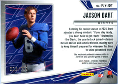 Jaxson Dart RC 2025 Panini Phoenix Purple Rookie Phenom Patch SP 53/199-2