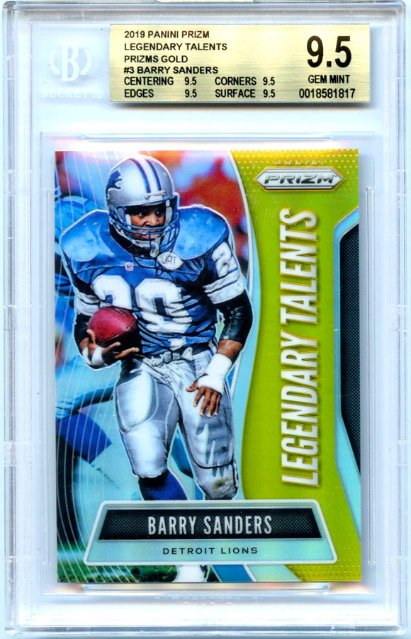 Product Barry Sanders 2019 Panini Prizm Gold Legendary Talents SP 10/10 BGS 9.5 Link